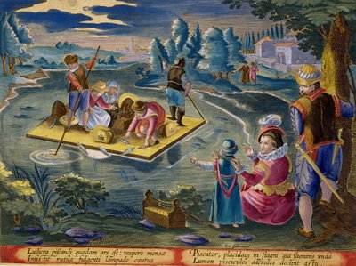 Fishing on a Lake at Night, plate 101 from 